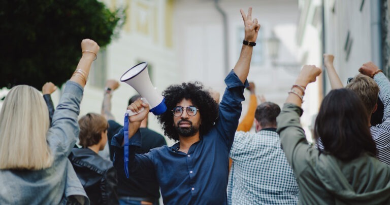 union voice actors: image of a group of people striking