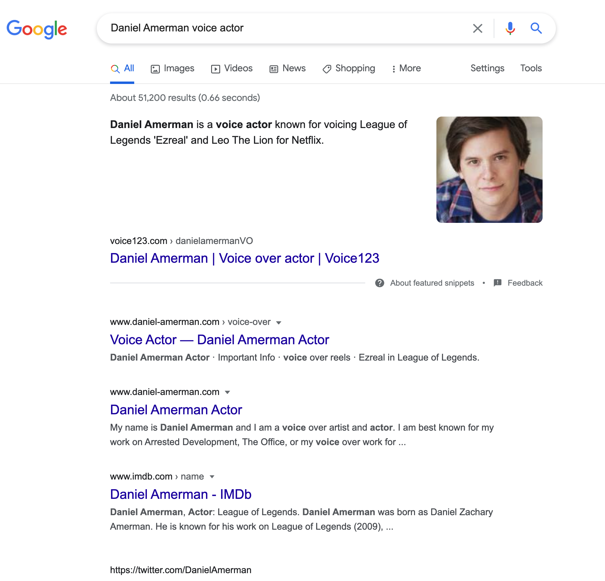 Daniel Amerman Good SERP Feature example on how to optimize your Voice123 profile for success